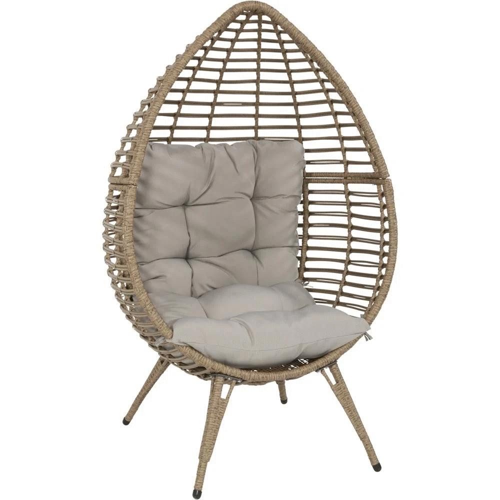 Natur24 Gartenstuhl Chill Straw Relax Stuhl Polyratten Stahl Braun Grau 99 x 91 x 156 cm