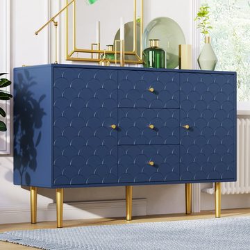 Fangqi Kommode Sideboard, Schubladenkommoden mit 2 Türen und 3 Schubladen,120*40*82cm, Verstellbare Ablage, für Wohnzimmer Schlafzimmer, Marineblau