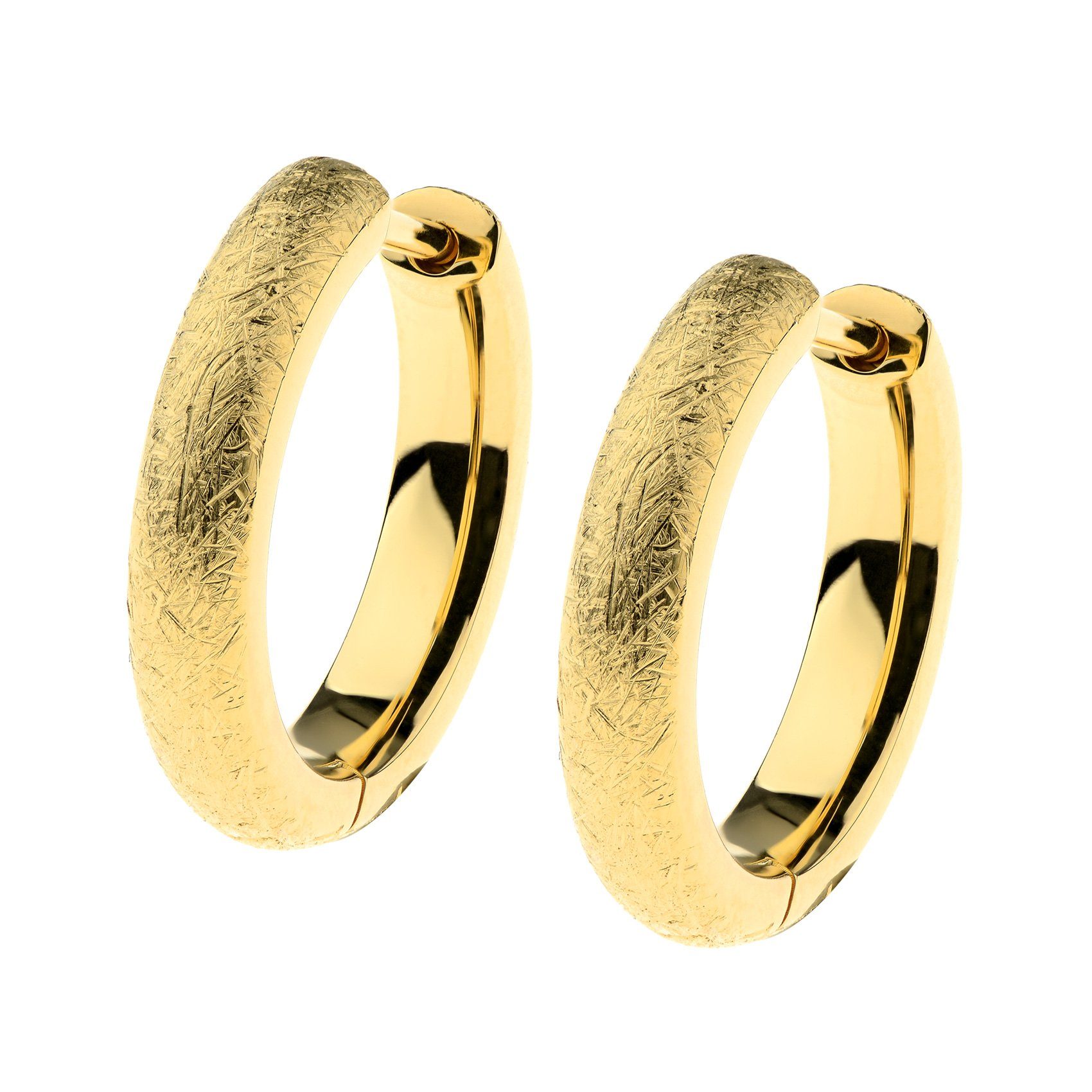 Ernstes Design Paar Creolen Scharniercreolen Ohrringe Edelstahl goldfarben gekratzt Ø 16 mm