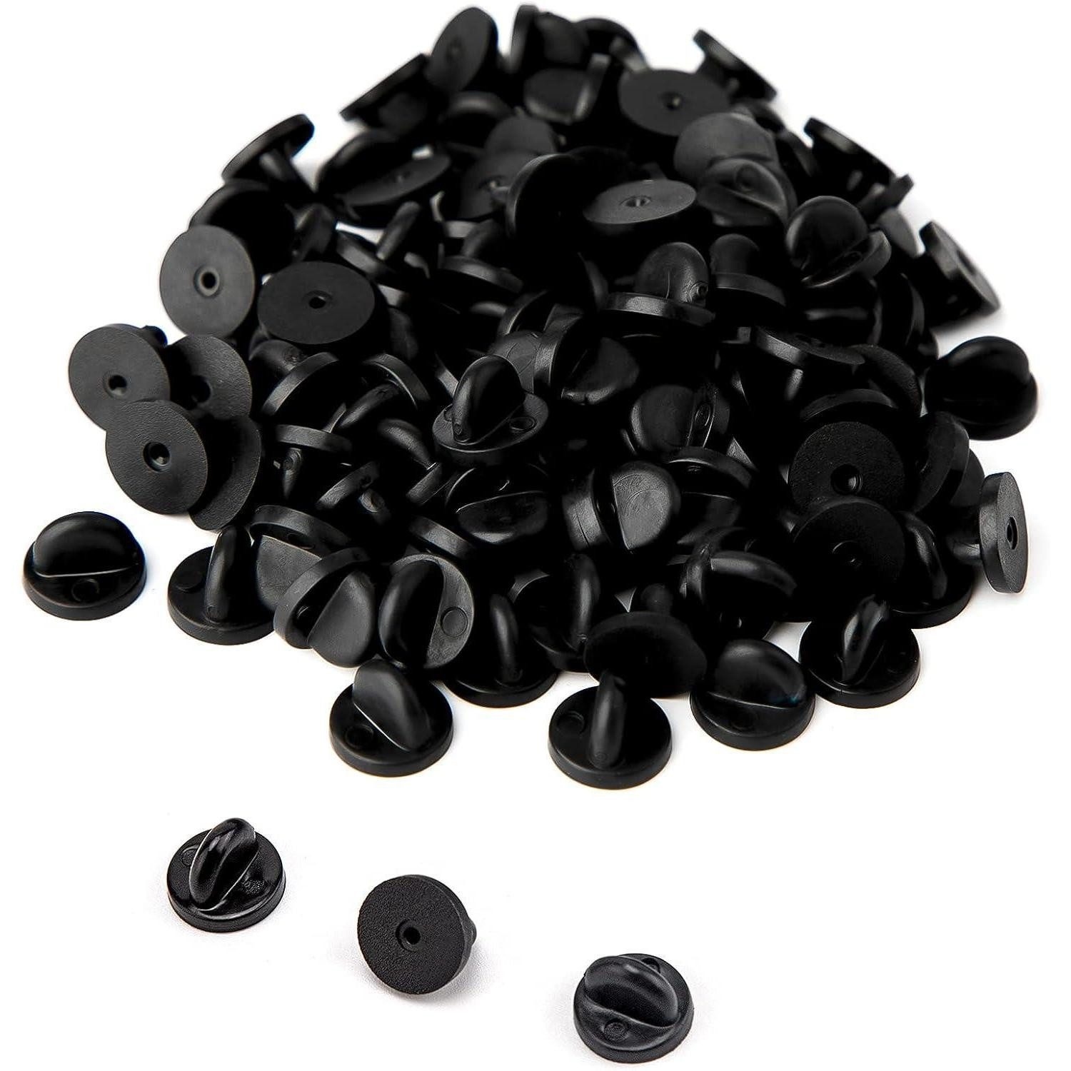 AIEX Pin-Set 100 Stück Gummi Schmetterlingsverschluss Pins 11,5 mm Schwarz