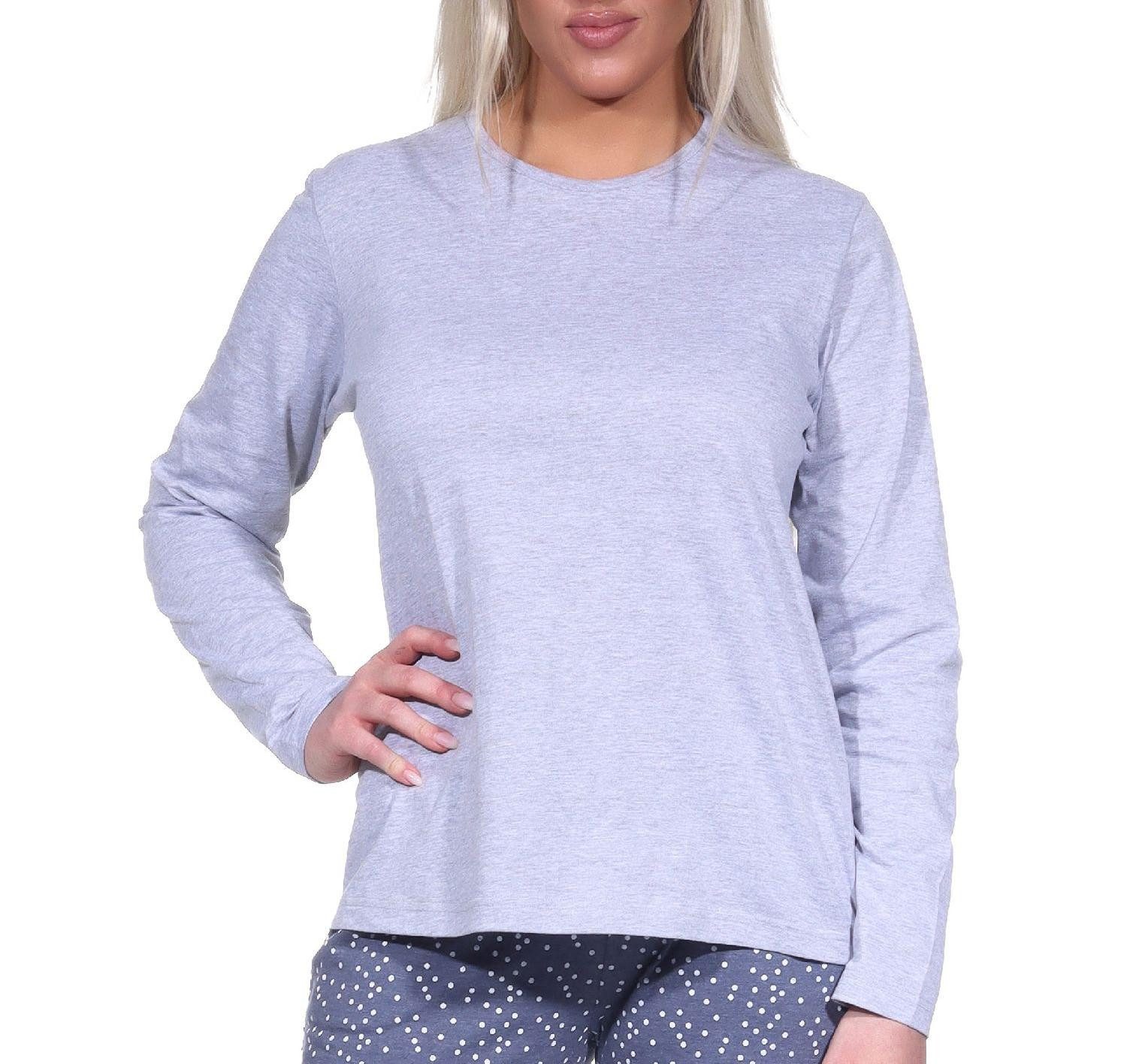 Normann Relaxanzug Damen langarm SchlafanzugOberteil Shirt Mix & Match in unifarben