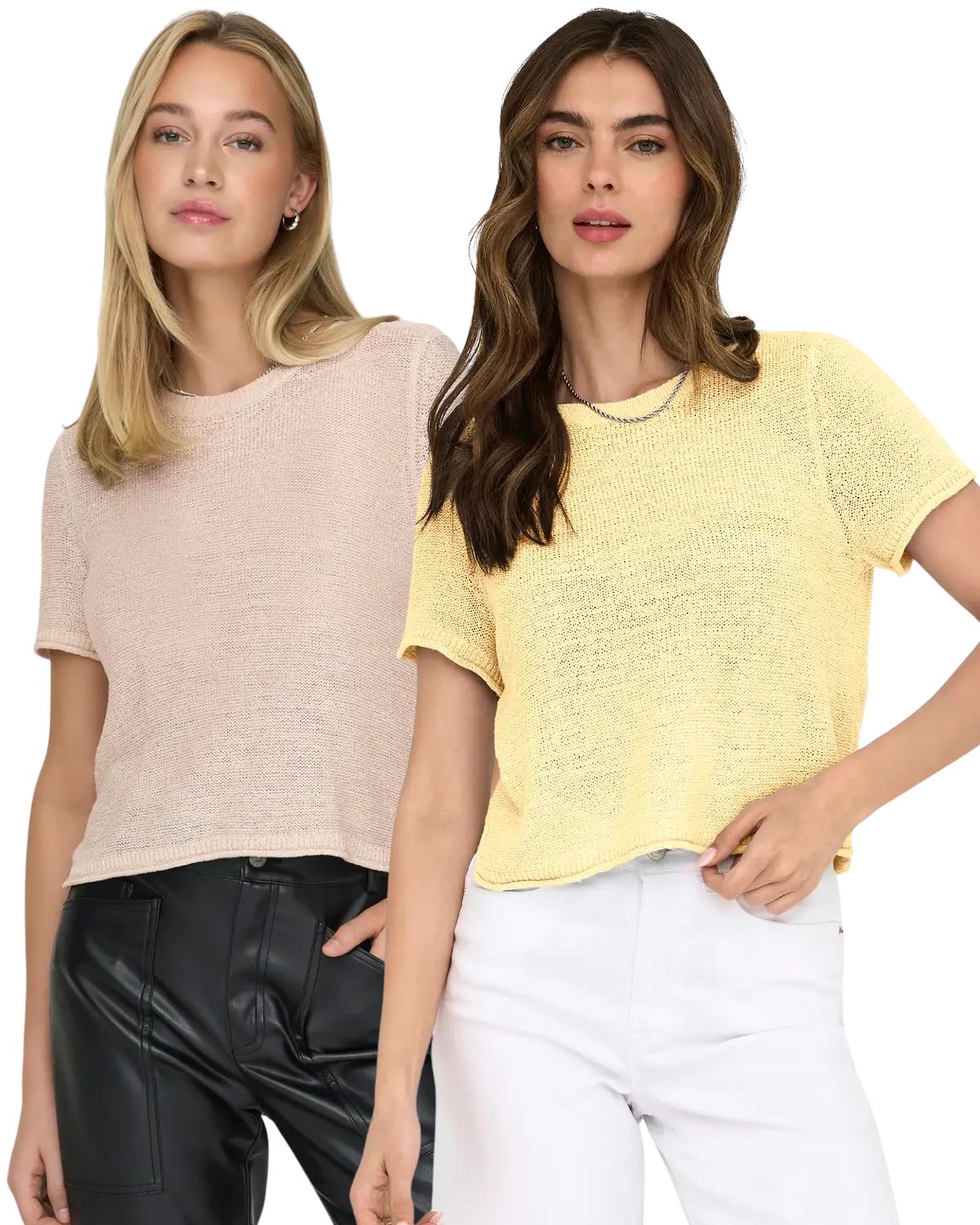 ONLY Kurzarmshirt (2er-Pack) Feinstrick Kurzarm Pullover leichtes Sommer Essential