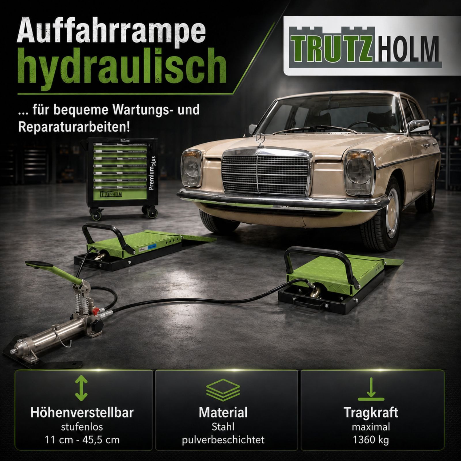 TRUTZHOLM Auffahrrampe Scherenheber hydraulisch 1360 kg Hebebühne PKW Wagenheber Paar, Scherenhubsystem – Bild 4 von 5