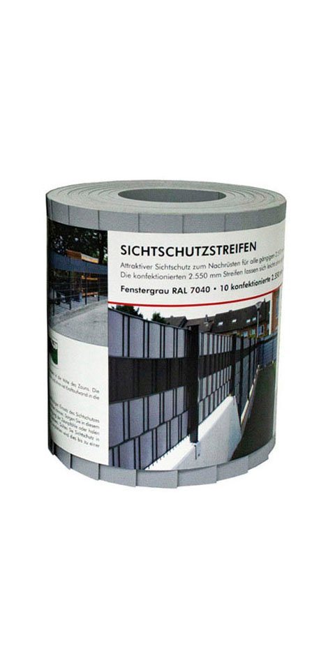 KRAUS Sichtschutzstreifen witterungsbeständiges Polypropylen, Fenstergrau, 191 mm hoch, 10 Streifen á 253 cm (2,53 Meter) grau Rabatt: 17 %