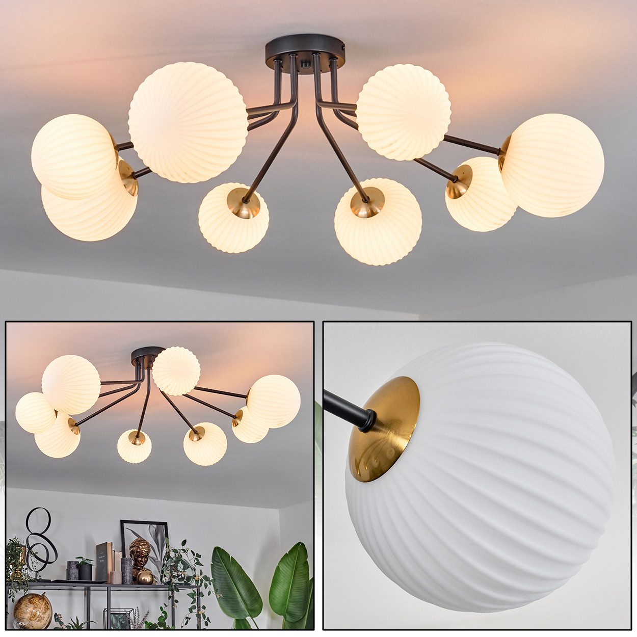 hofstein Deckenleuchte Deckenlampe aus Metall/Glas in Schwarz/Goldfarben/We günstig online kaufen