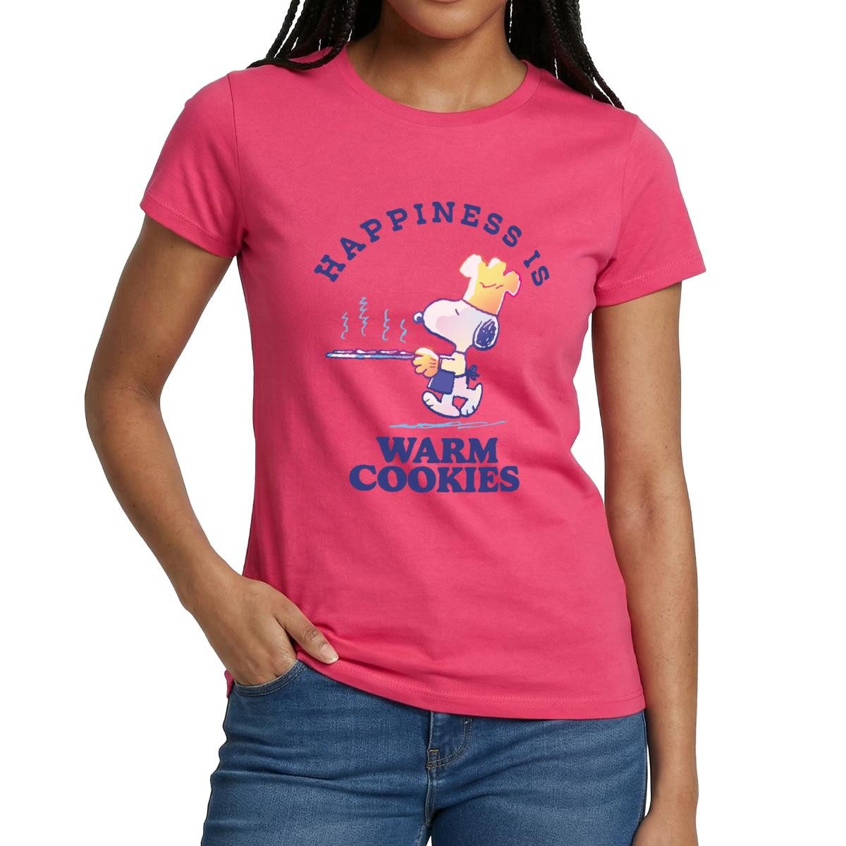 Spreadshirt T-Shirt Peanuts Snoopy Happiness Is Warm Cookies Frauen T-Shirt (1-tlg) Slim Fit, fällt klein aus