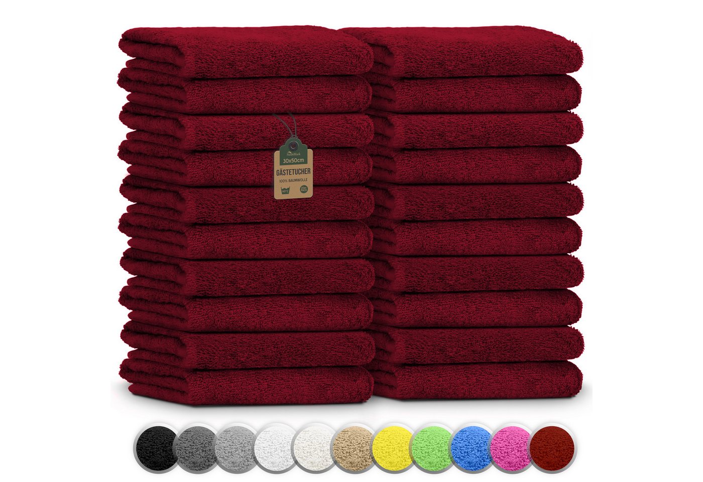NatureMark Gästehandtuch 20er-Sparpack Frottier Gästetücher 30x50cm, 100% Baumwolle (20-St), Gästehandtuch 30x50cm Bordeaux rot