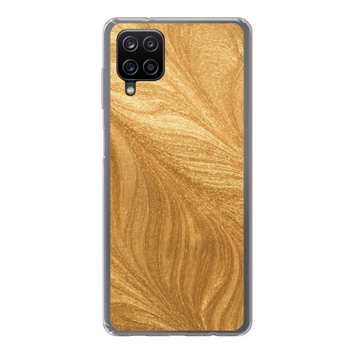 MuchoWow Handyhülle Goldene Federn Textur Handyhülle Samsung Galaxy A12 Smartphone-Bumper Print Handy