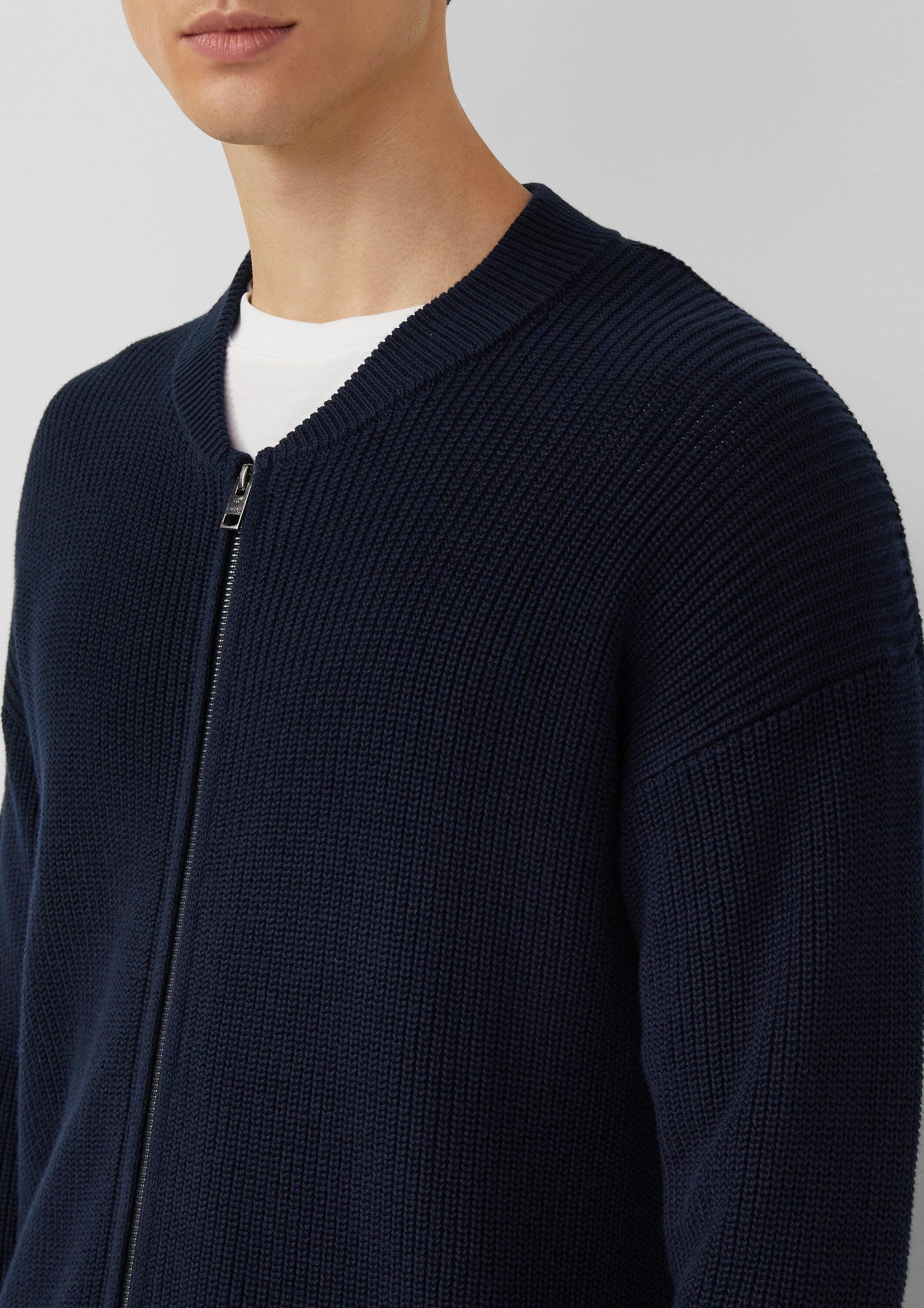 s.Oliver Cardigan Strickjacke Strickjacke mit Bomberkragen und Zwei-Wege-Reißverschluss