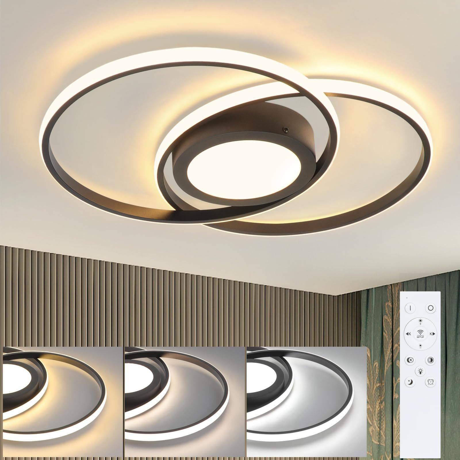 Nettlife LED Deckenleuchte Schlafzimmer Schwarz/Weiß Dimmbar Metall Wohnzim günstig online kaufen