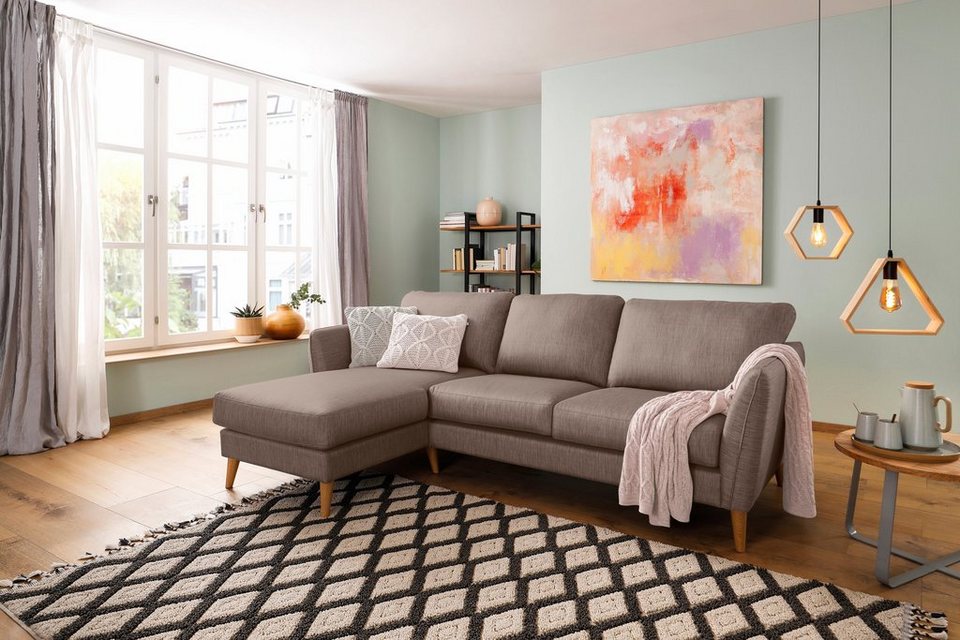 Home affaire Ecksofa MARSEILLE (242/152cm), Recamiere rechts/links wählbar,  Massivholzbeine aus Eiche, in verschieden Bezügen und Farbvarianten