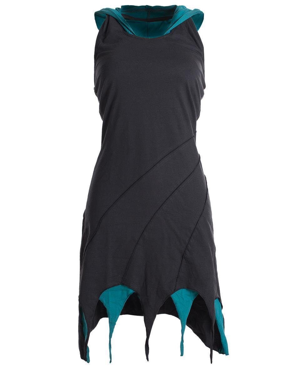 Vishes Neckholderkleid Kapuzen Lagenlook Zipfel-Neckholder aus Baumwolle Hippie, Goa, Elfen Kleid schwarz