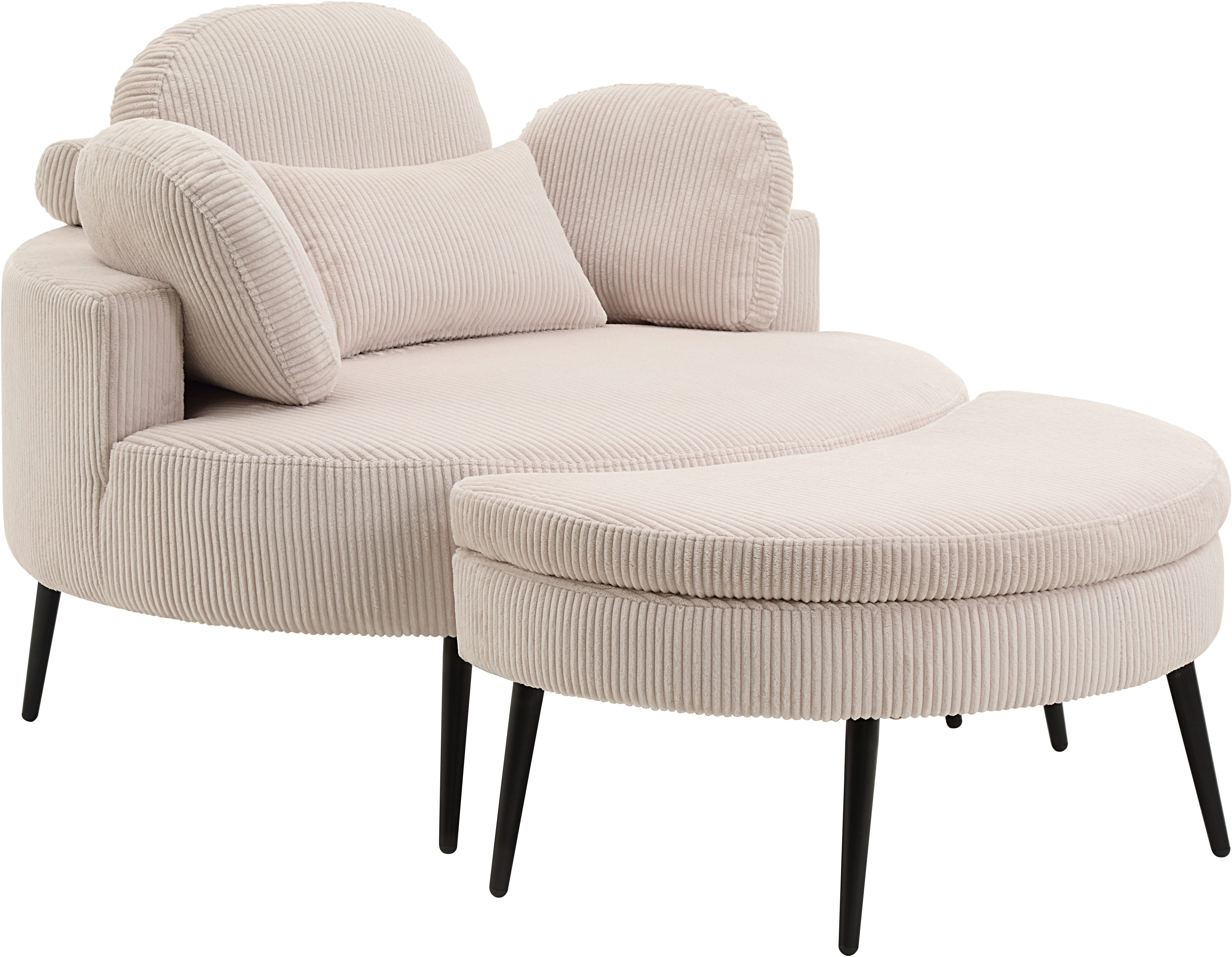 OTTO home Loveseat Riko Sessel, B: 110 cm, Sitzhöhe: 44 cm, XXL- Sessel, mit Stauraumhocker, Rückenstütze & 4 Zierkissen
