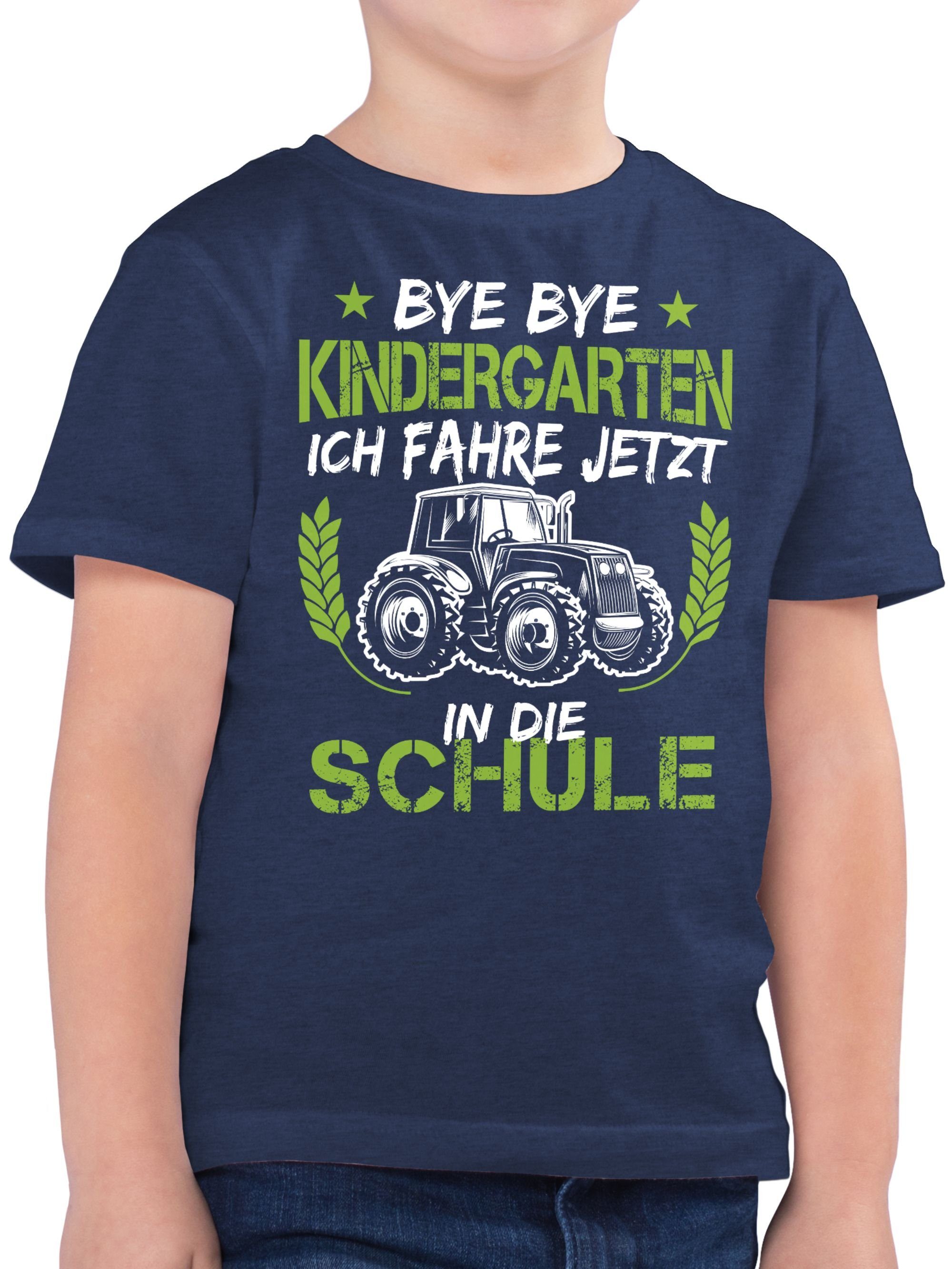 Shirtracer T-Shirt Bye Bye Kindergarten ich fahre jetzt in die Schule Traktor Weiß Grün Einschulung Junge Schulanfang Geschenke 03 Dunkelblau Meliert