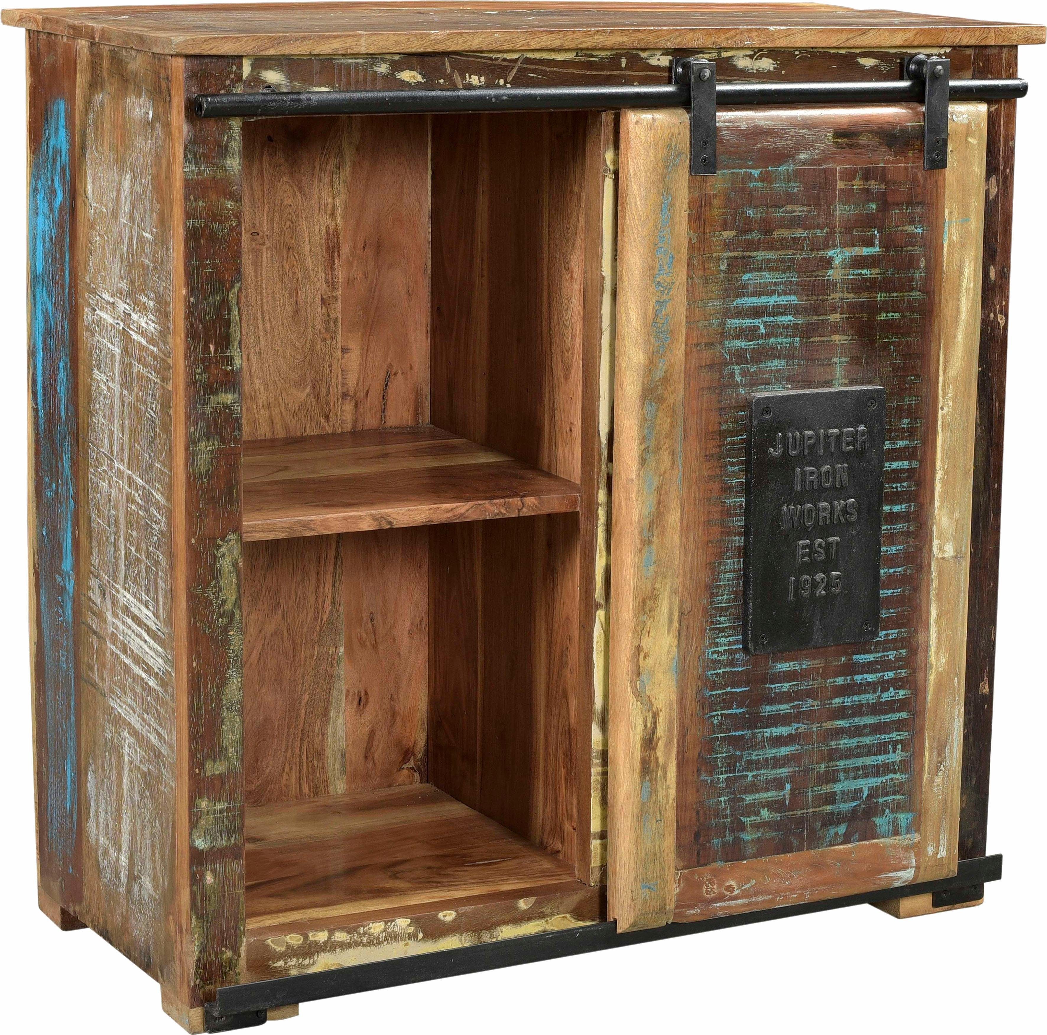 SIT Kommode JUPITER Vintage Brotschrank Altholz mit Schiebetür & 4 Schubladen, Buntes Altholz macht jedes Möbelstück zu einem Unikat