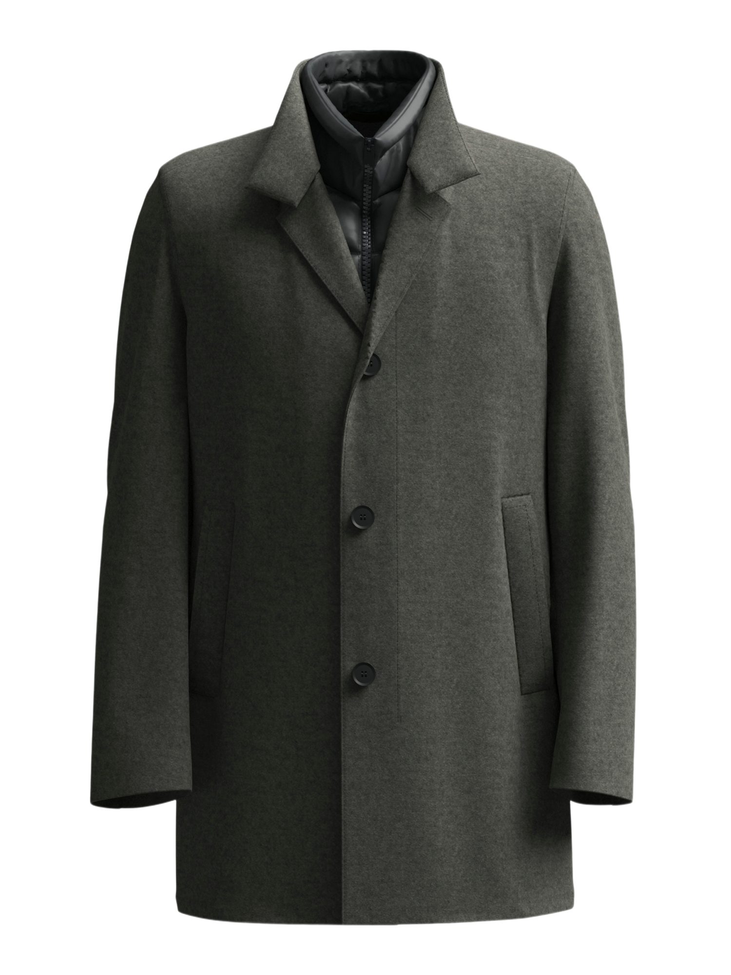 Strellson Langmantel grau,Outdoor,Wolle,Meliert,Stehkragen,Lang,Regular Fit