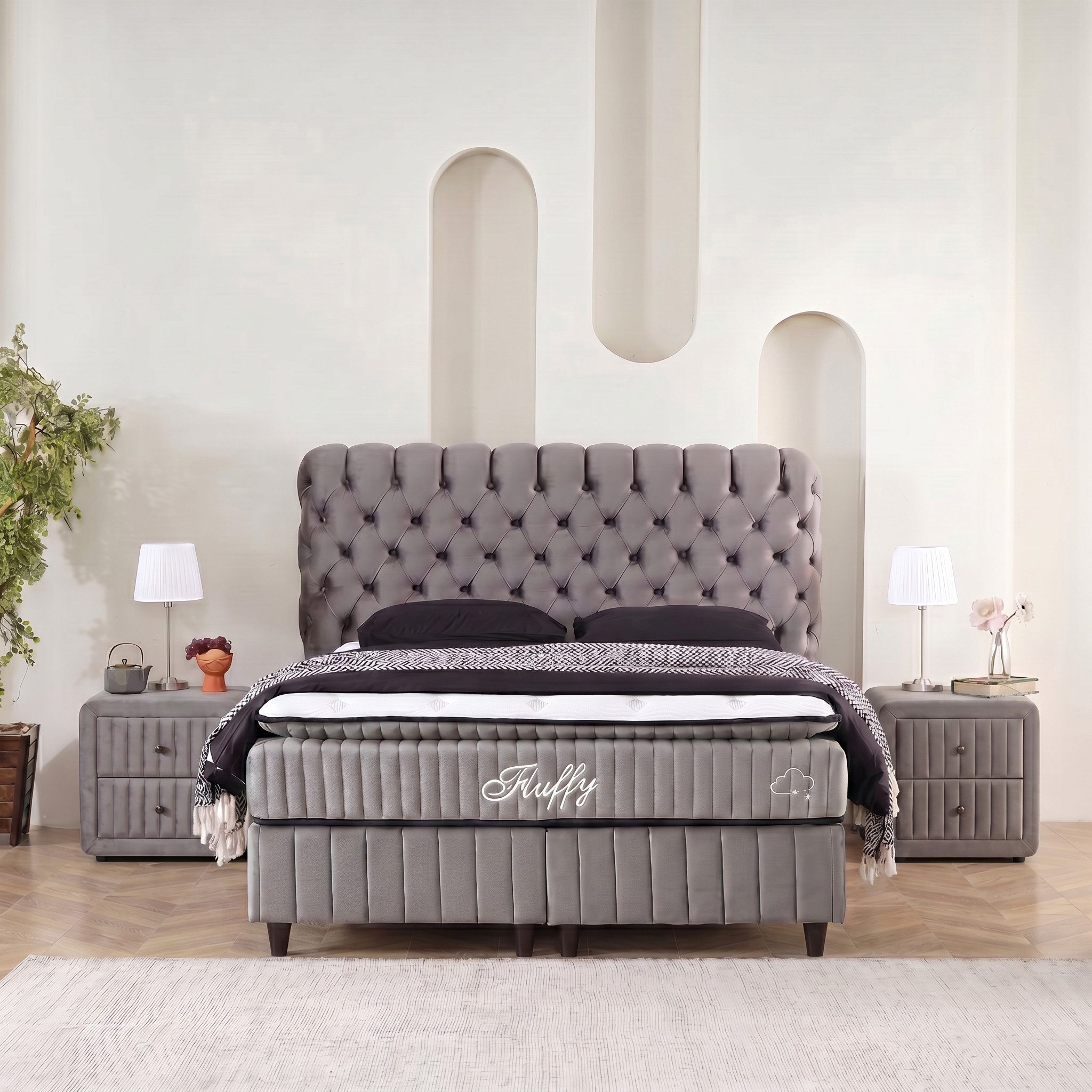 gowoll Boxspringbett bett 180 x 200 - 160 x 200 - Boxpringbett 140x200 Comfort, H3 Matratze (7 Zonen Allergenfrei & Atmungsaktiv, Orthopädische Matratze mit Topper, 1x Matratze, 2x Bettkasten, 1x Kopfteil), mit Komforteinstiegshöhe von 67cm