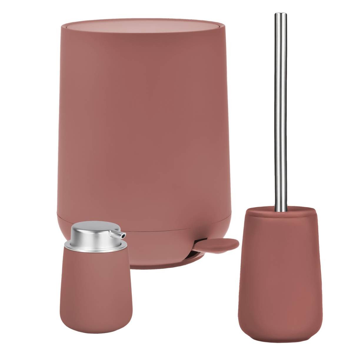 Zone Denmark Badaccessoire-Set "Nova" matt, skandinavisch, matte Oberfläche, Spar-Set, 3 tlg., Pedaleimer 5 Liter mit Toilettenbüste und Seifenspender