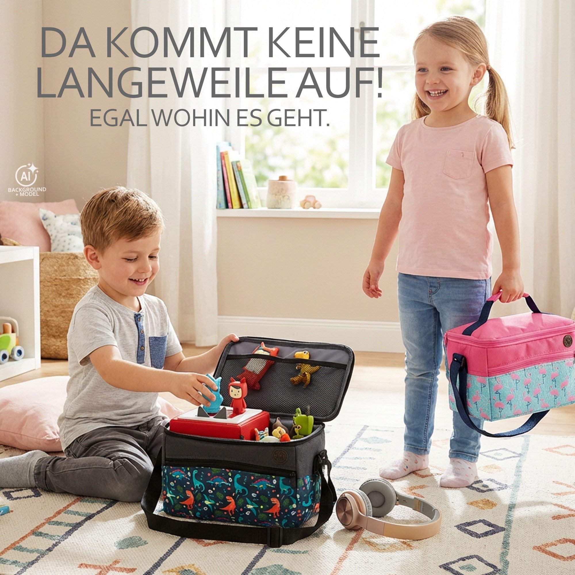 BambiniWelt by Rafael K. Aufbewahrungstasche Tasche für Toniebox Tigerbox für Musikbox Hörwürfel Innenfächer, innere Fächer dank Klettband frei verstellbar