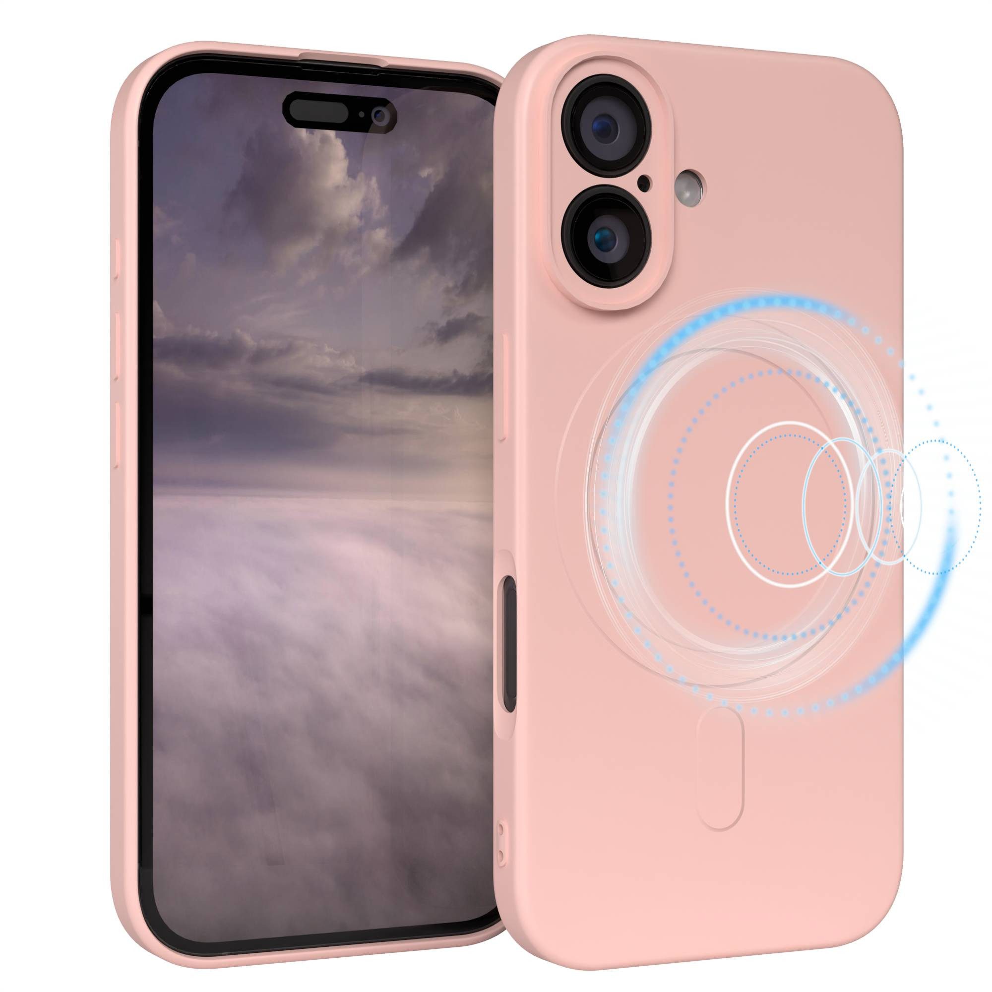 EAZY CASE Handyhülle für Apple iPhone 16 Hülle Silikon 6,1 Zoll, MagSafe Schutzhülle Silikoncover mit Kameraschutz Rosa / Altrosa