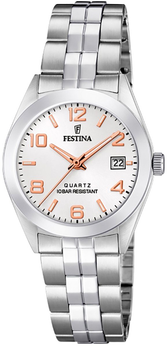 Festina Quarzuhr Festina Damen Uhr F20438/4 Edelstahl, Damen Armbanduhr rund, Edelstahlarmband silber