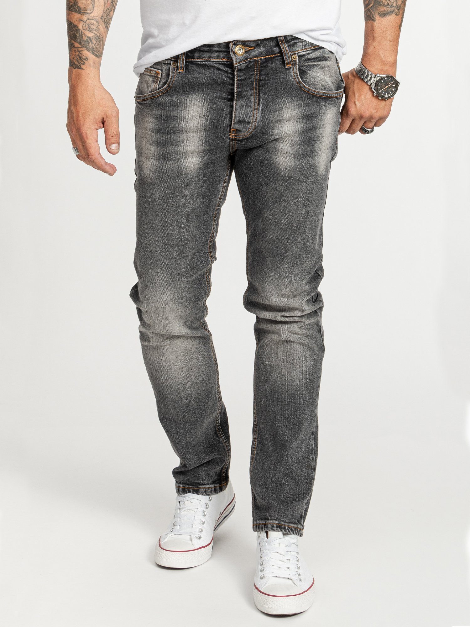 Rock Creek Regular-fit-Jeans Herren Jeans Stonewashed Dunkelgrau RC-2405