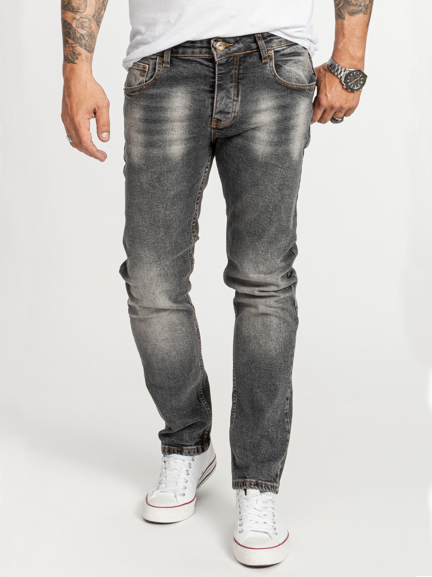 Rock Creek Regular-fit-Jeans Herren Jeans Stonewashed Dunkelgrau RC-2405