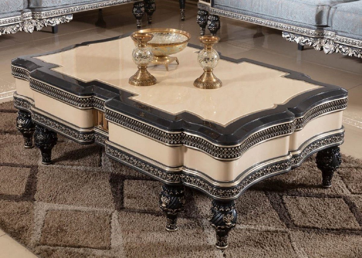 Casa Padrino Couchtisch Luxus Barock Couchtisch Beige / Schwarz / Gold - Prunkvoller Massivholz Wohnzimmertisch im Barockstil - Barock Möbel - Edel & Prunkvoll