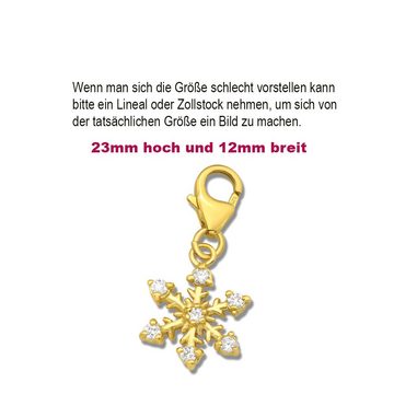 Limana Charm-Einhänger Schneeflocke echt 925 Sterling Silber Gold Anhänger, Stern mit Karabiner für Armband Kette Bettelarmband