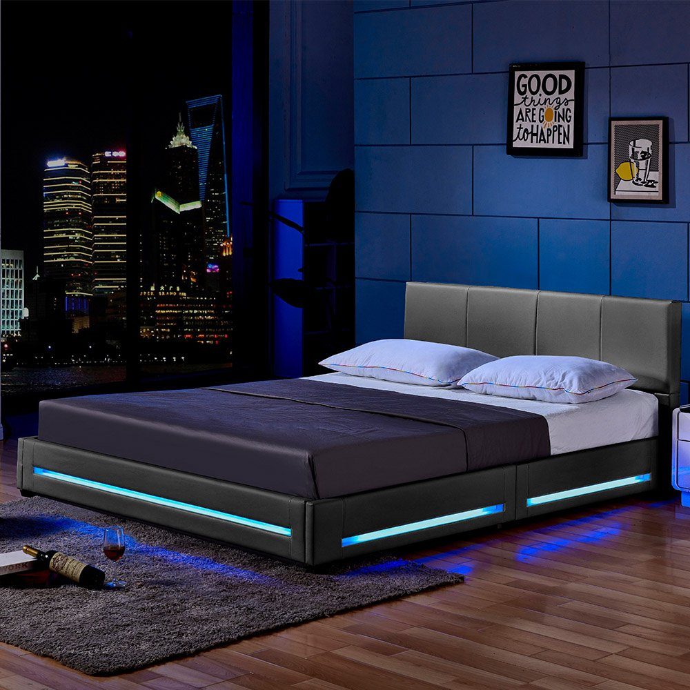 HOME DELUXE Bett LED Bett ASTEROID (Set, 2-tlg., Bettkasten und Lattenrost) dunkelgrau