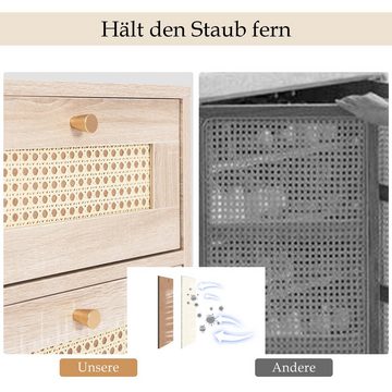 HAUSS SPLOE Nachttisch Kommode Schubladenkommode Sideboard Beistelltisch (1-St., Eiche -H79.5/B48.6/T48.5 cm), Geflecht Rattan
