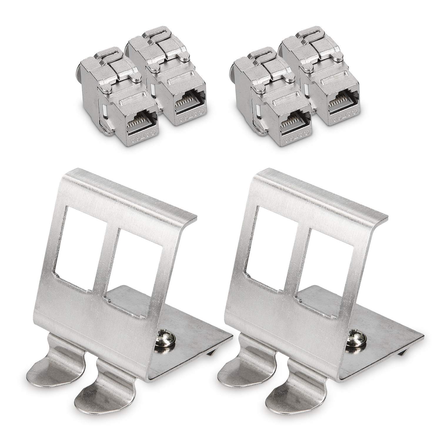 kwmobile Keystone Modul & Hutschienenadapter Set - 4x CAT 6A Modul, 2x Halter Netzwerkkabel, (4.20 cm), Keystone Modul + Hutschienenadapter Set