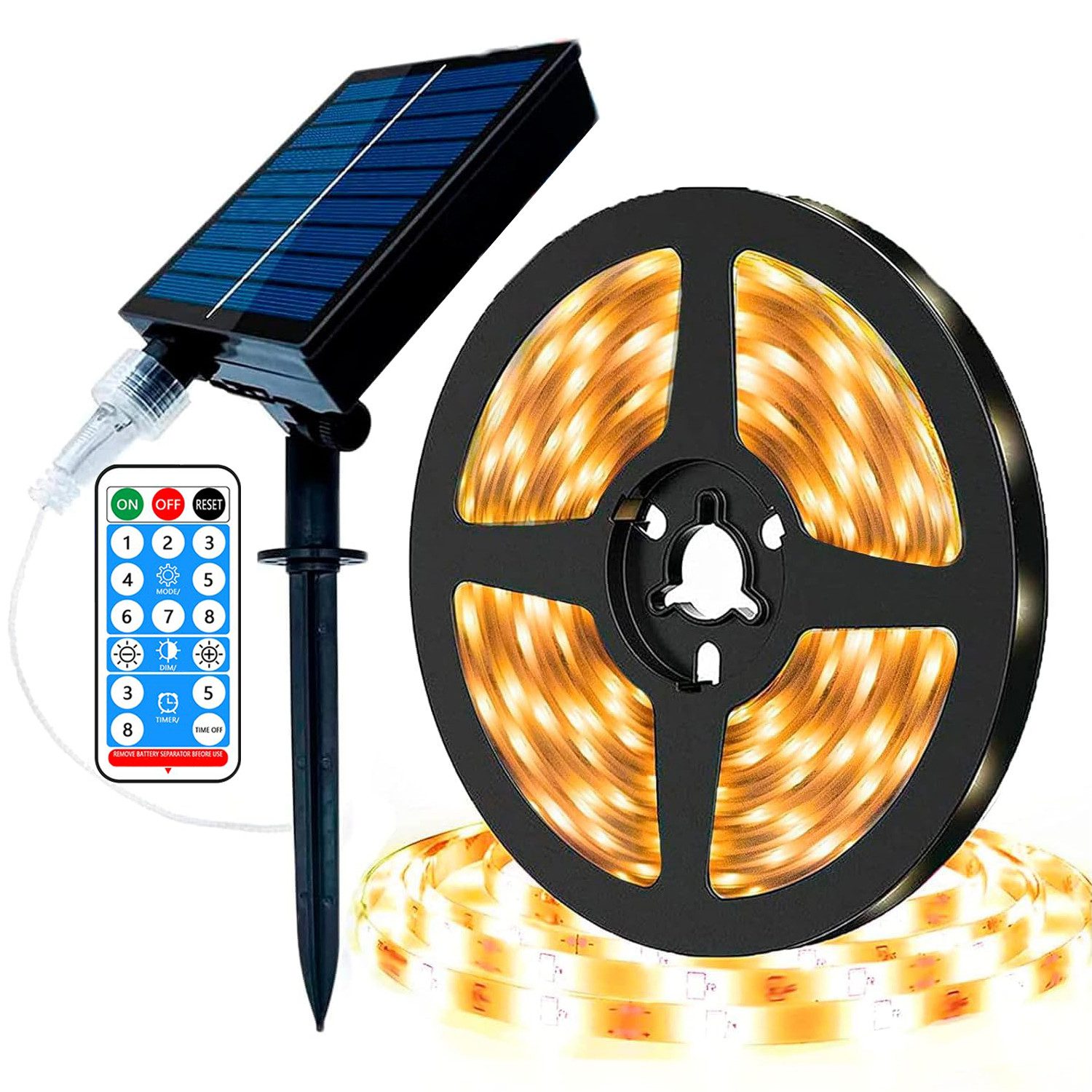 LED Solarleuchte Solarlampen LED Solarleuchte 5M Warmweißes Außen Solar LED Streifen