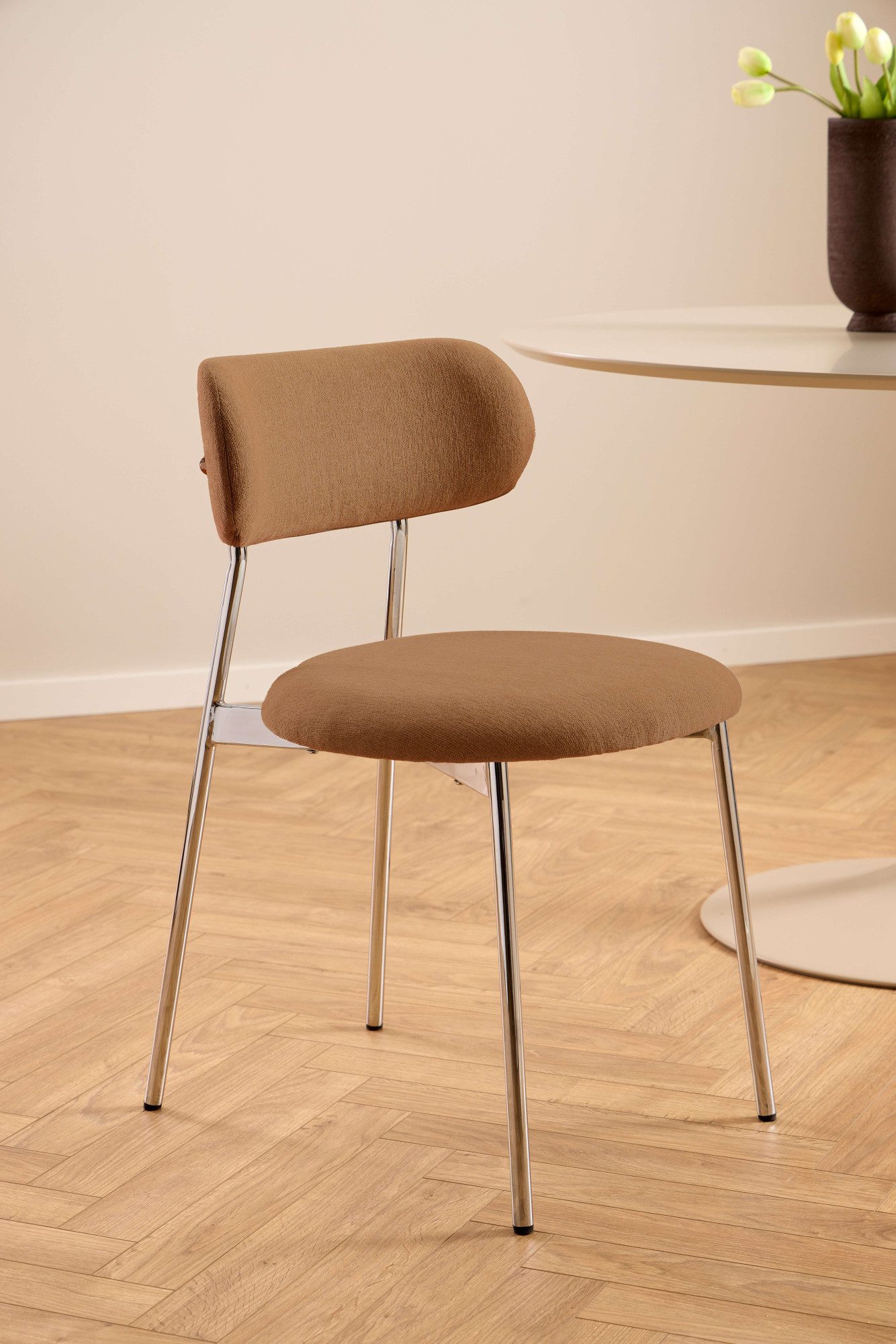 ACTONA GROUP Esszimmerstuhl Lyric, Küchenstuhl, mit gepolsterter Sitzfläche (Set, 2 St), Stuhl, Chenille, Retro-Futur, Chromstahlgestell, FSC™