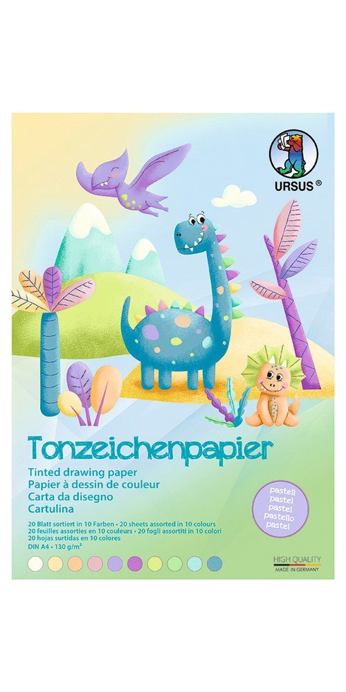 URSUS Papierkarton Tonpapier-Block Pastell, 20 Blatt 10 Farben