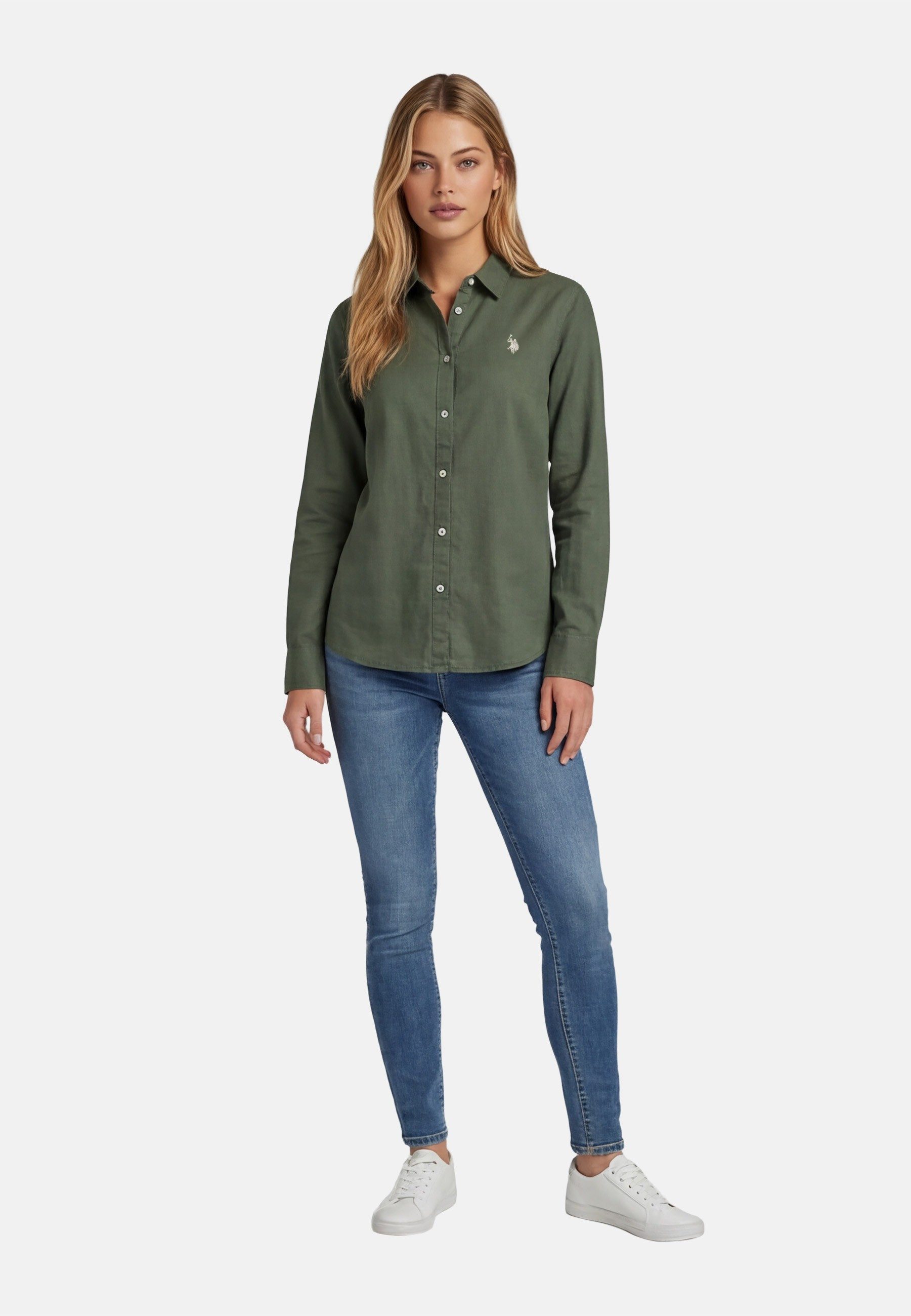 U.S. Polo Assn. Blusenshirt USBellaa Damen - Leinenbluse luftig mit Knopfleiste Leichtes Sommerhemd aus Leinenmix mit Kragen