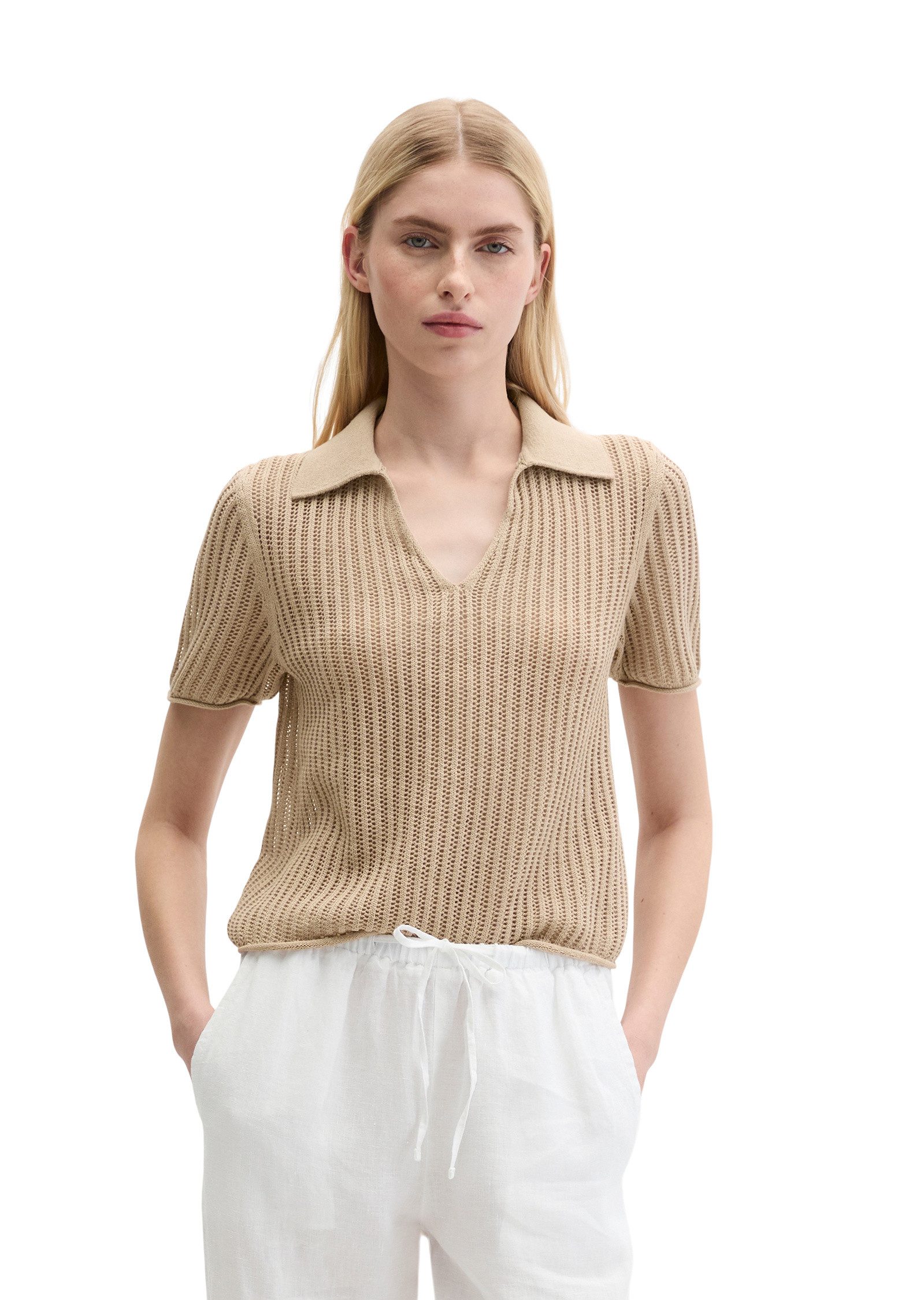 Marc O'Polo Polokragenpullover aus Bio-Baumwolle-Leinen-Mix