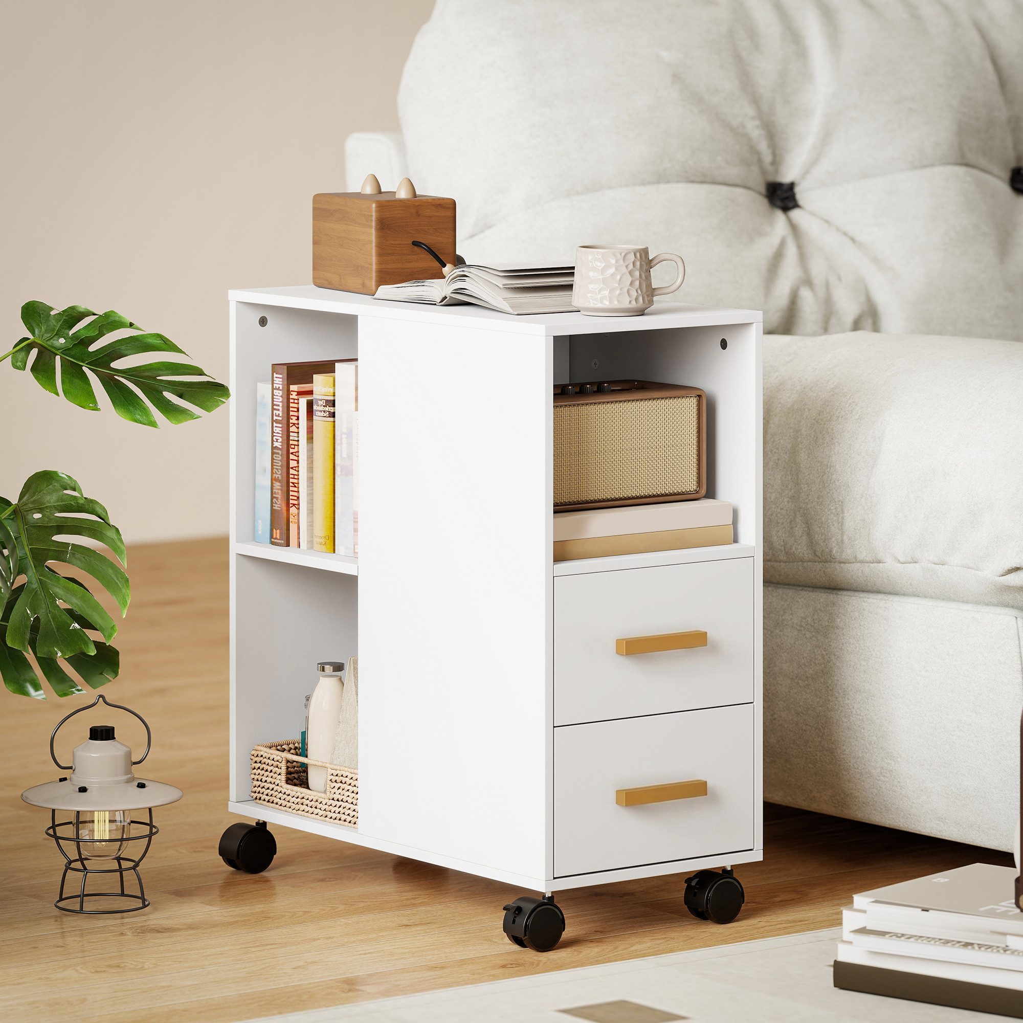 HOMCOM Aktenschrank Druckerständer Druckertisch (Set, 1-St., Druckerwagen) Mit Rollen und verstellbarem Regalboden