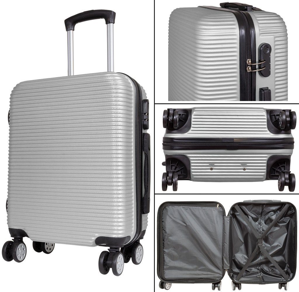 MONOPOL® Hartschalen-Trolley Hartschalen-Trolley Reisekoffer M-L-XL ABS Hartschalenkoffer 4x Doppelrollen, drehbar um 360° mit Qualitäts-Zahlenschloss hoch Qualitativ Suitcase Valis, Hartschale & 4x Doppelrollen & Teleskopgriff & beidseitig packbar