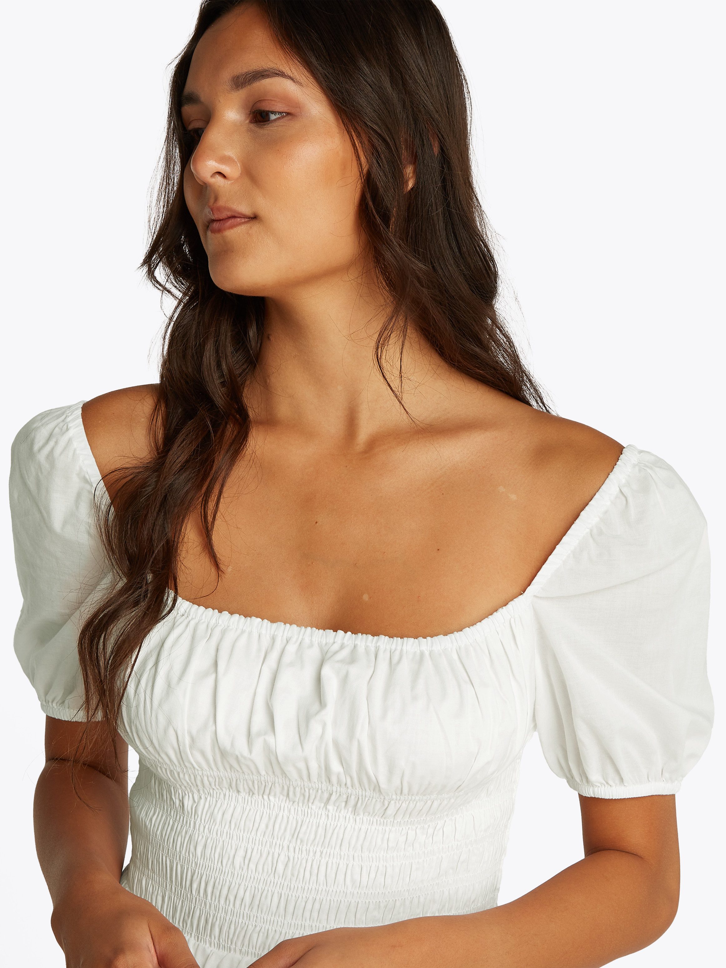 Tommy Jeans Babydollkleid TJW COTTON VOILE MINI DRESS EXT in Mini-Länge, mit Raffungen