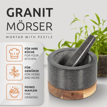 ECENCE Mörser Mörser mit Stößel aus Granit & Holz Mortar and