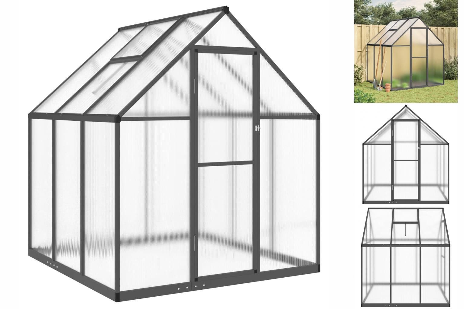 vidaXL Gewächshaus Gewächshaus mit Fundamentrahmen Anthrazit 169x169x195 cm Alu schwarz | Rabatt: 24%