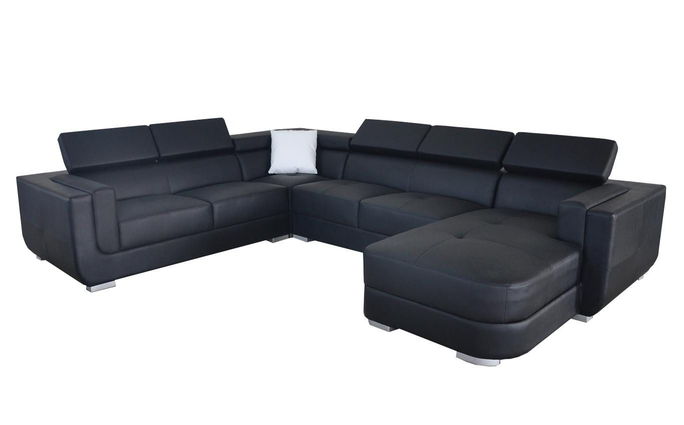Xlmoebel Sofa Schwarze Ledercouch mit USB-Anschluss und hochwertiger Polsterung, Hergestellt in Europa