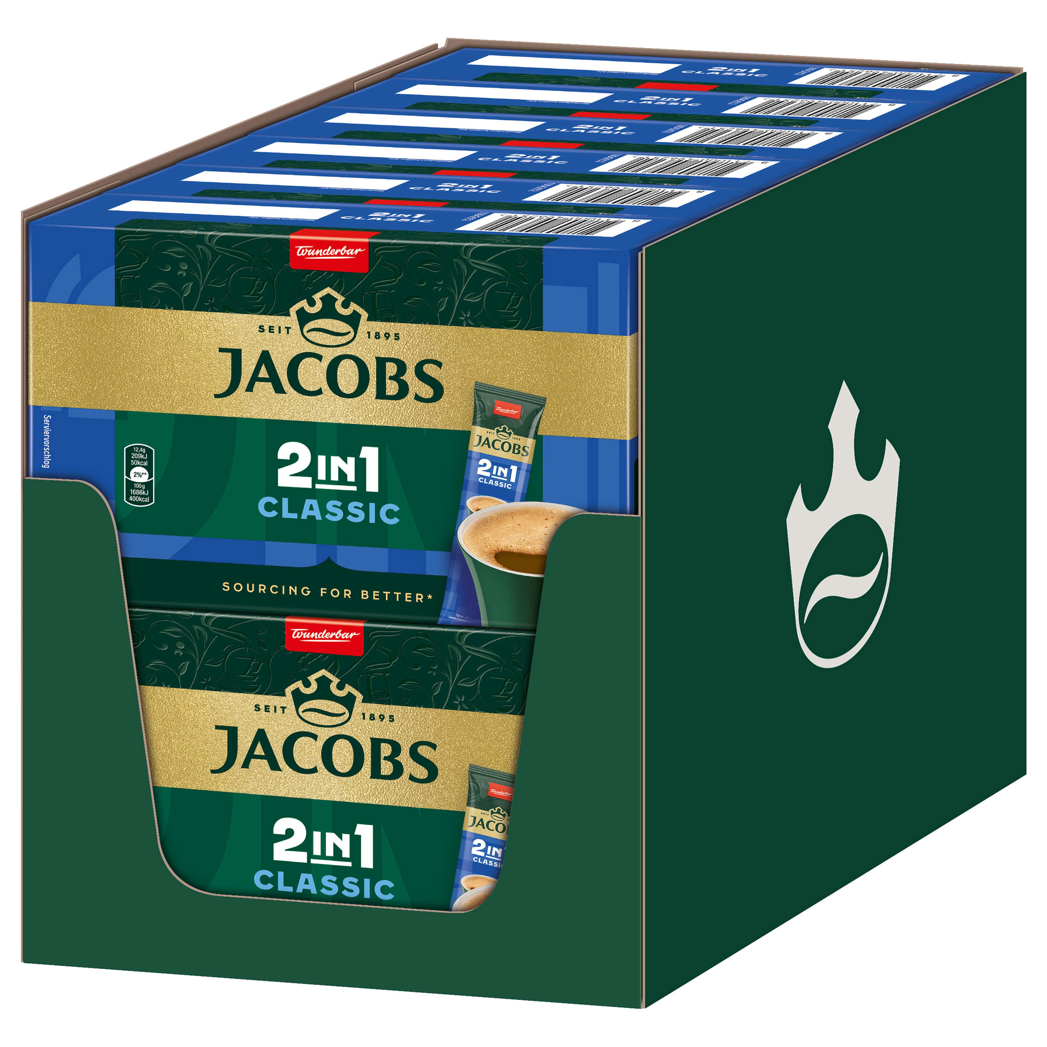 JACOBS Kaffee Löskaffee 2in1 Classic 12 x 10 Sticks löslicher Kaffee Instantkaffee, (Packung, 12er Pack)