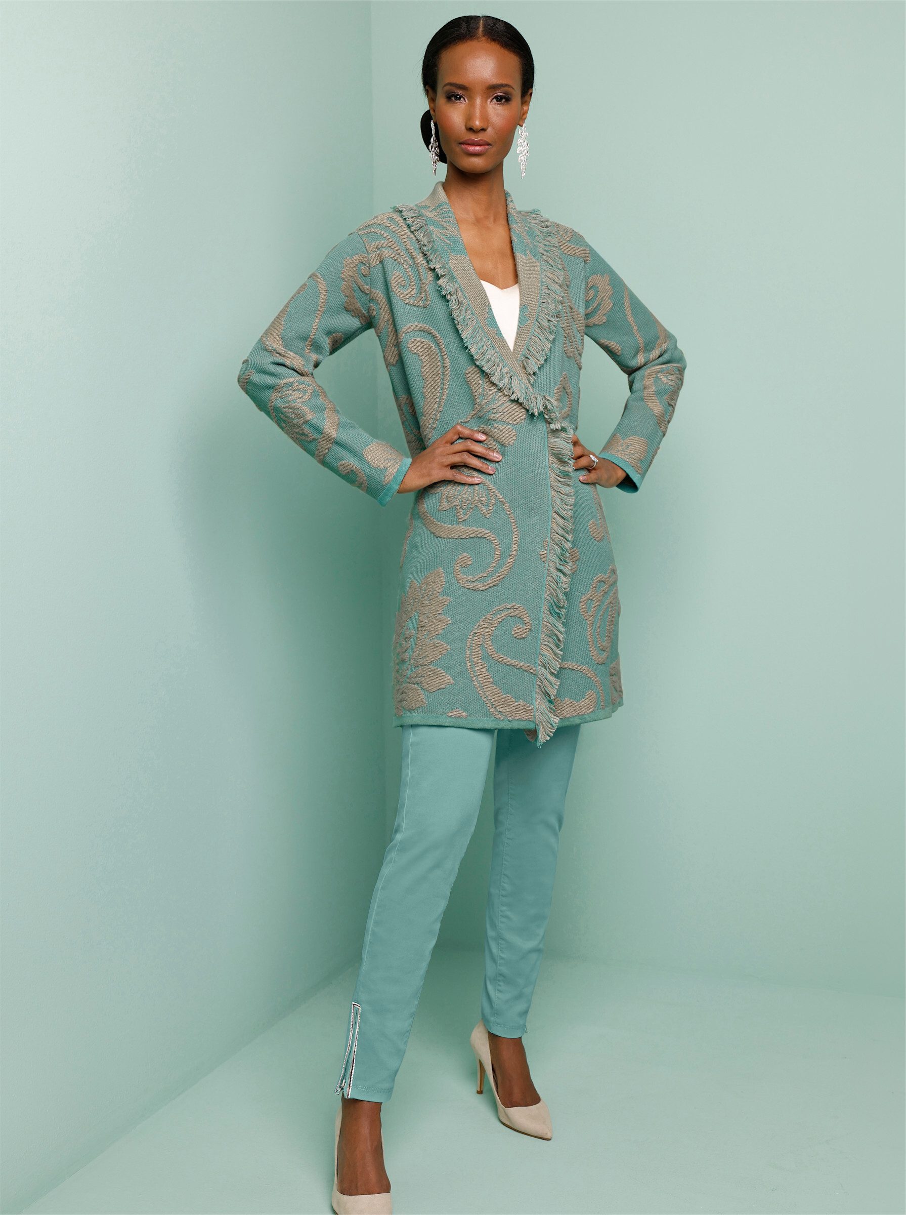 creation L Strickjacke Jacquard-Strickjacke Langarm Jacquard