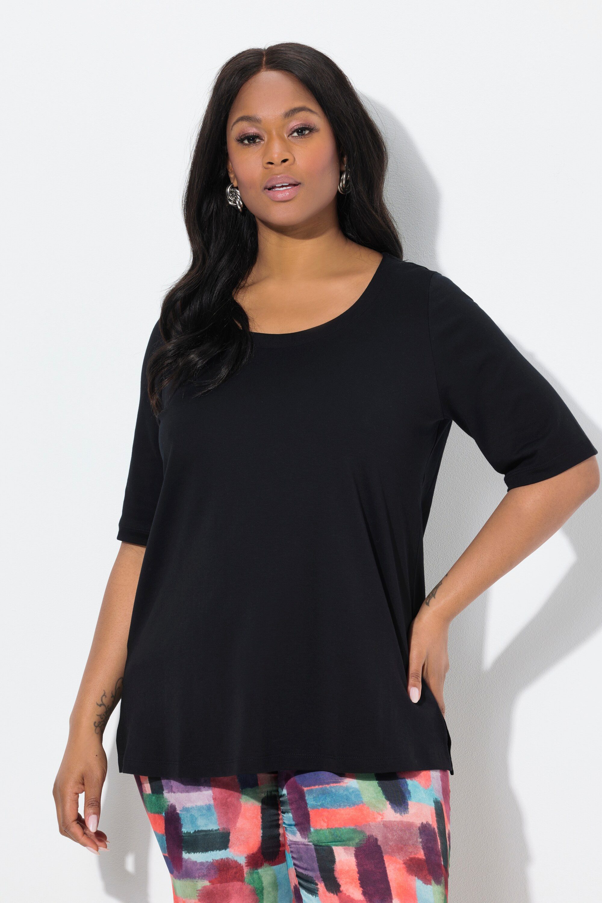 Ulla Popken T-Shirt T-Shirt A-Linie Rundhals günstig online kaufen