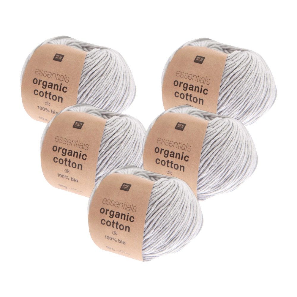 Rico Design 5 x RICO ESSENTIALS ORGANIC COTTON DK Häkelwolle, 210 m