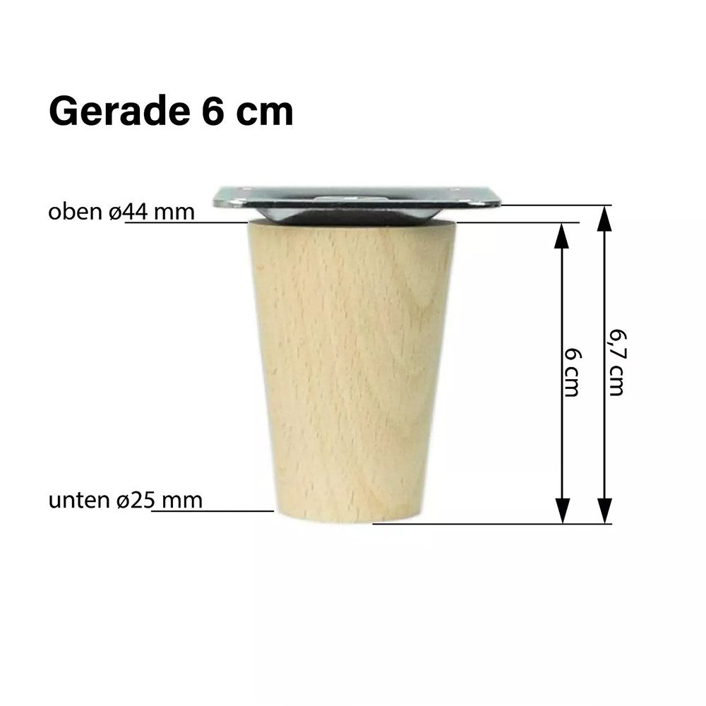Prima-Online Möbelfuß 4er Set Gerade Holz Möbelfüße für Sofa, Bett mit Montageset H: 6-68cm, (4-St)