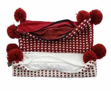 Kissenhüllen Kissenhülle Bommel 2er Set Rot Weiß Strickmuster Winter Weihnachten, Home-trends24.de (2 Stück)