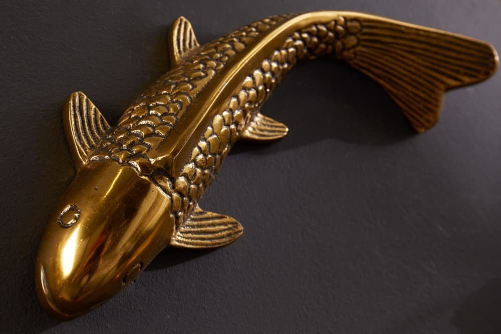 3er Karpfen Set Dekoobjekt gold Metall Maritime LebensWohnArt Wanddeko 25cm Fische Koi